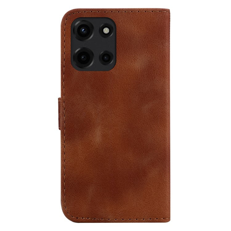For Motorola Moto G 5G (2025) Stand Case 7-Shaped Pattern Imprint Leather Phone Cover - Brown