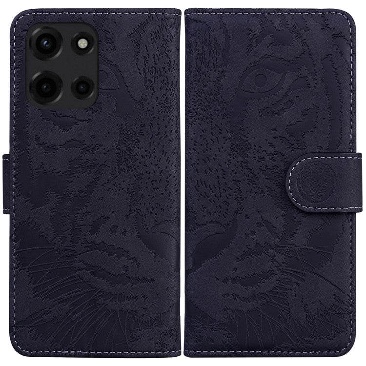 For Motorola Moto G 5G (2025) Case Tiger Imprint Leather Wallet Phone Cover - Black