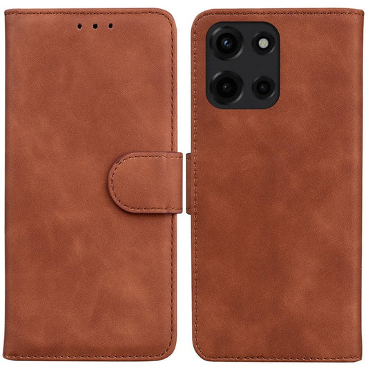 For Motorola Moto G 5G (2025) Case Solid Color Leather Wallet Phone Cover - Brown