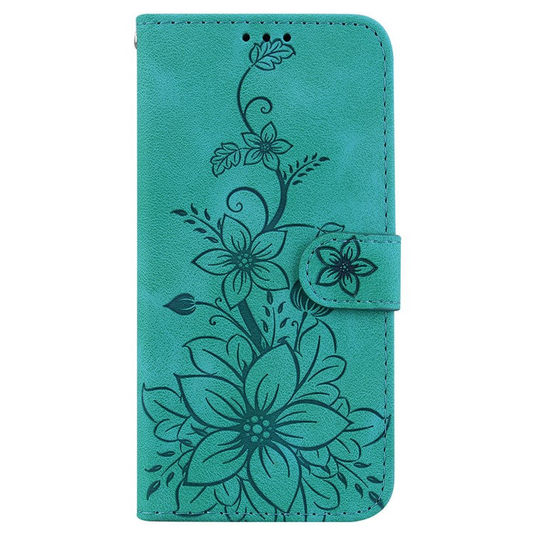 For Motorola Moto G 5G (2025) Case Lily Flower Imprint Leather Phone Cover with Stand - Green