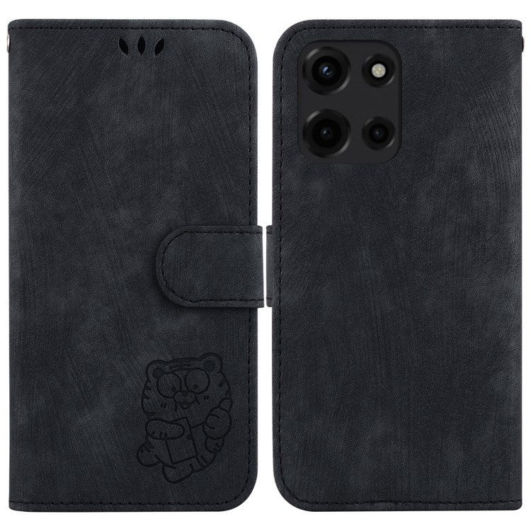 For Motorola Moto G 5G (2025) Wallet Case Tiger Imprint Leather Shockproof Phone Cover - Black