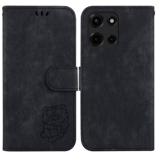 For Motorola Moto G 5G (2025) Wallet Case Tiger Imprint Leather Shockproof Phone Cover - Black