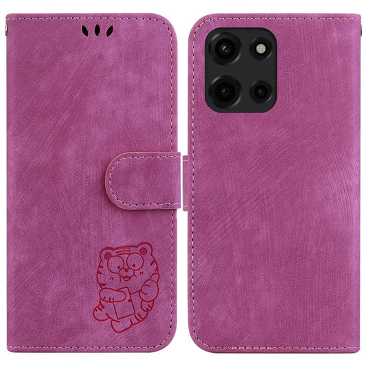 For Motorola Moto G 5G (2025) Wallet Case Tiger Imprint Leather Shockproof Phone Cover - Rose