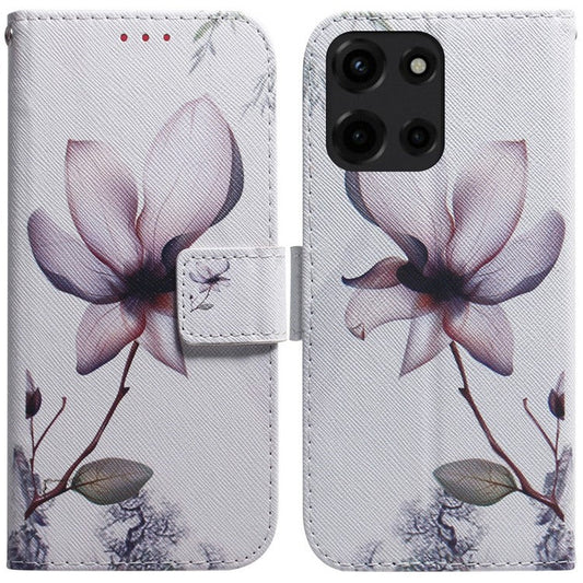 For Motorola Moto G 5G (2025) Wallet Case Pattern Print Leather Phone Cover - Pink Flower