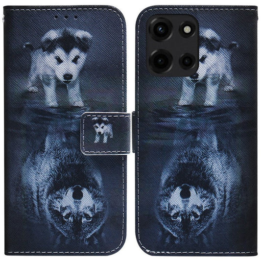 For Motorola Moto G 5G (2025) Wallet Case Pattern Print Leather Phone Cover - Dog and Wolf