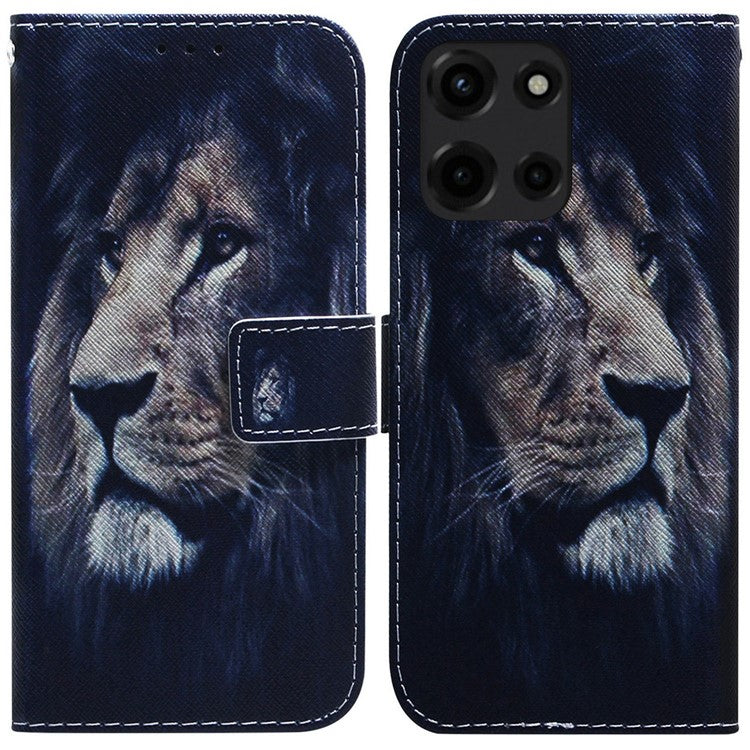 For Motorola Moto G 5G (2025) Wallet Case Pattern Print Leather Phone Cover - Lion