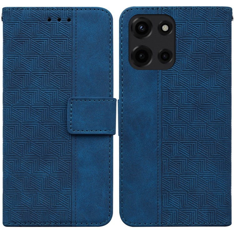 For Motorola Moto G 5G (2025) Case Geometry Pattern Leather Wallet Phone Cover - Blue