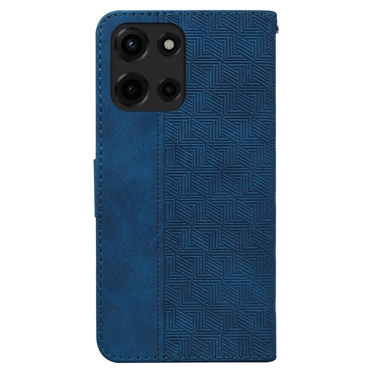 For Motorola Moto G 5G (2025) Case Geometry Pattern Leather Wallet Phone Cover - Blue