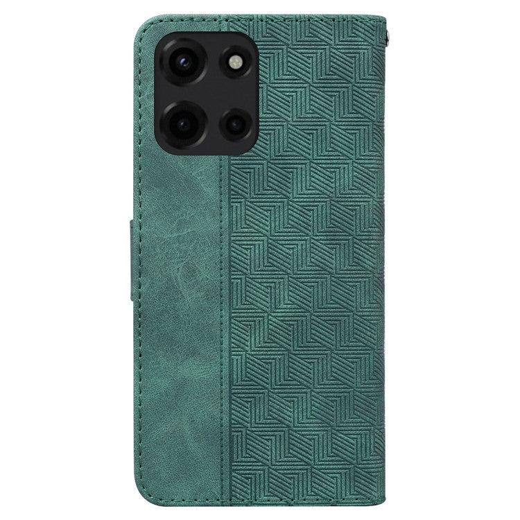 For Motorola Moto G 5G (2025) Case Geometry Pattern Leather Wallet Phone Cover - Green