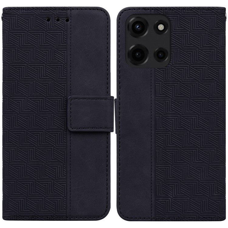 For Motorola Moto G 5G (2025) Case Geometry Pattern Leather Wallet Phone Cover - Black