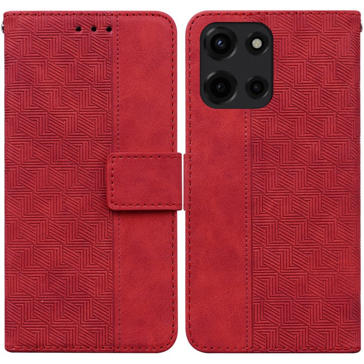 For Motorola Moto G 5G (2025) Case Geometry Pattern Leather Wallet Phone Cover - Red