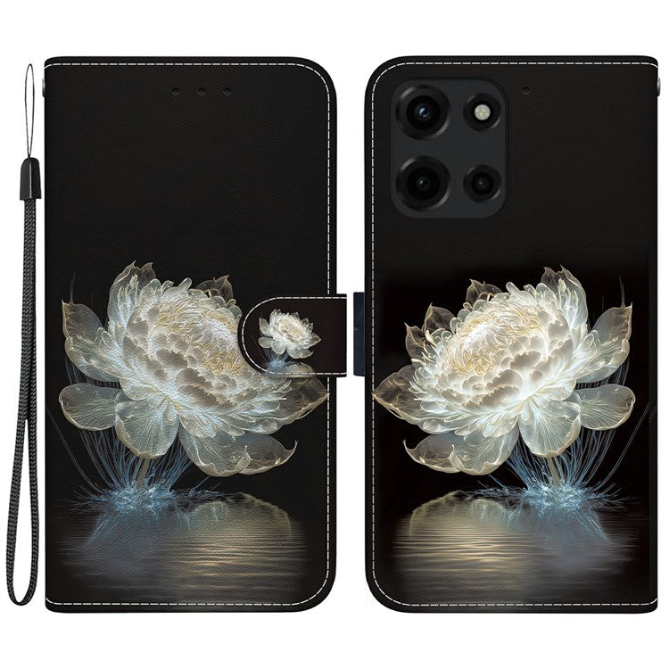 For Motorola Moto G 5G (2025) Wallet Phone Case Anti-Drop Leather Flip Cover Pattern Printing - Crystal Peony