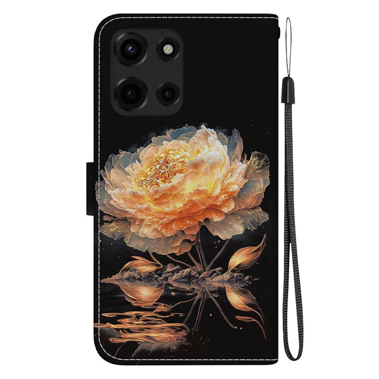 For Motorola Moto G 5G (2025) Wallet Phone Case Anti-Drop Leather Flip Cover Pattern Printing - Gold Peony