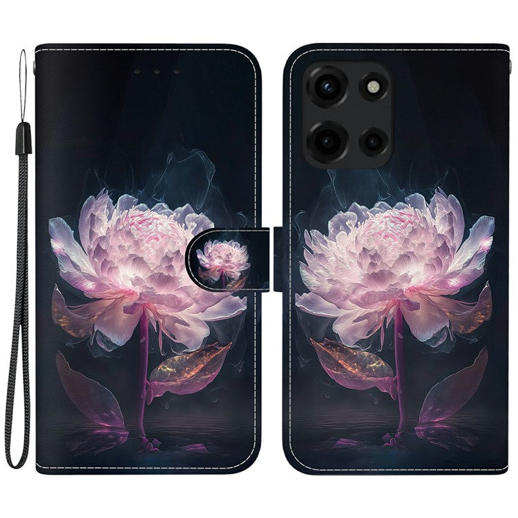 For Motorola Moto G 5G (2025) Wallet Phone Case Anti-Drop Leather Flip Cover Pattern Printing - Purple Peony