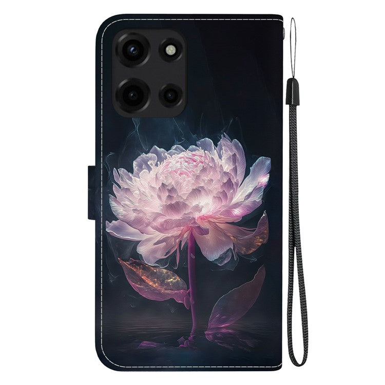 For Motorola Moto G 5G (2025) Wallet Phone Case Anti-Drop Leather Flip Cover Pattern Printing - Purple Peony