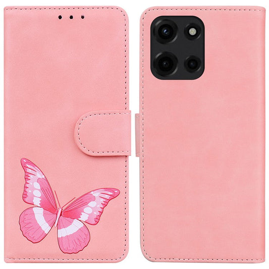 For Motorola Moto G 5G (2025) Stand Case PU Leather Phone Cover Butterfly Printed - Pink