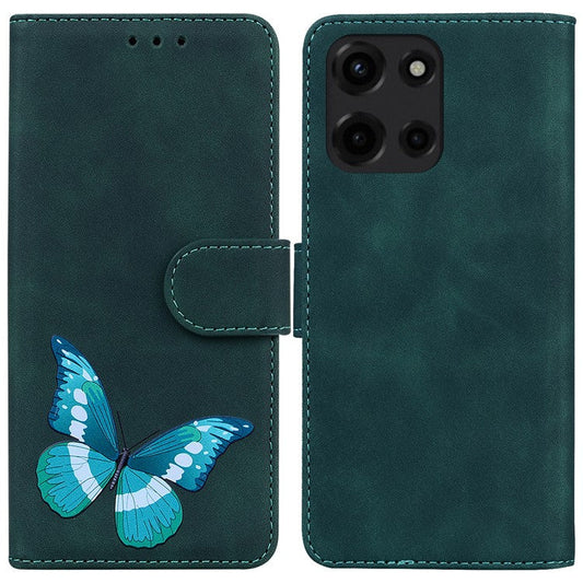 For Motorola Moto G 5G (2025) Stand Case PU Leather Phone Cover Butterfly Printed - Green