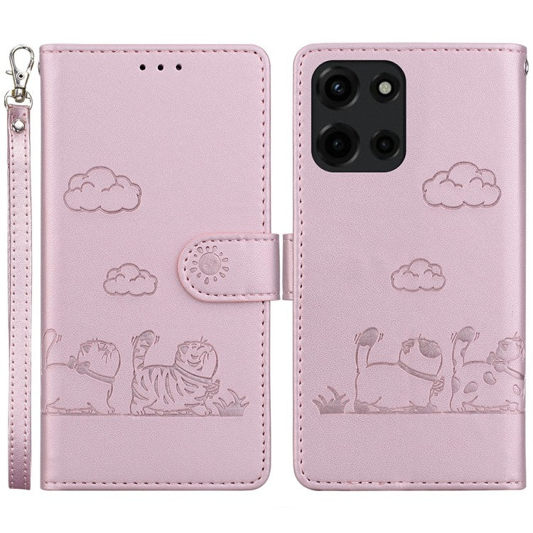 For Motorola Moto G 5G (2025) Case RFID Blocking Kitten Pattern TPU + PU Leather Phone Cover - Pink