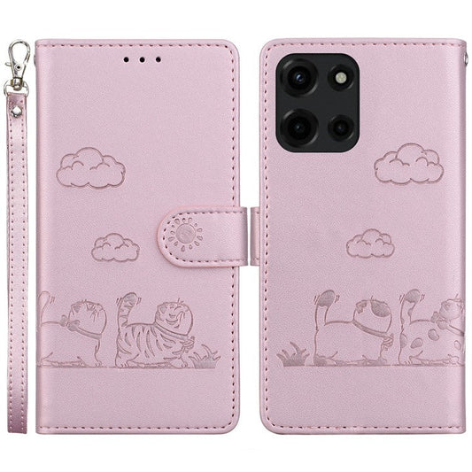 For Motorola Moto G 5G (2025) Case RFID Blocking Kitten Pattern TPU + PU Leather Phone Cover - Pink