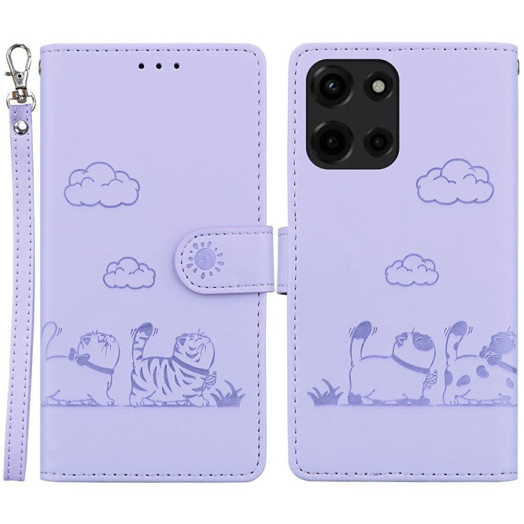 For Motorola Moto G 5G (2025) Case RFID Blocking Kitten Pattern TPU + PU Leather Phone Cover - Purple