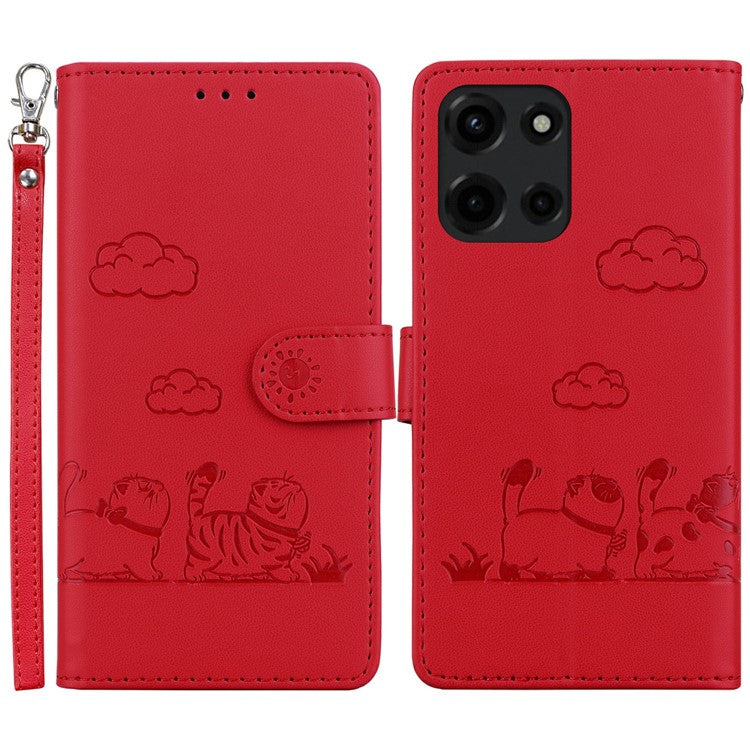For Motorola Moto G 5G (2025) Case RFID Blocking Kitten Pattern TPU + PU Leather Phone Cover - Red