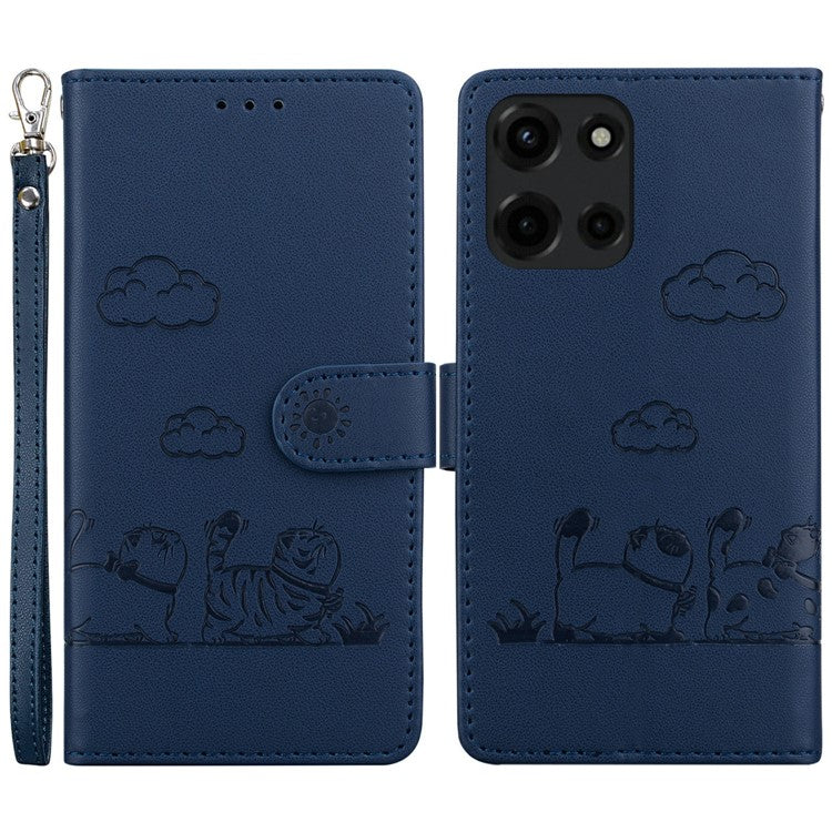 For Motorola Moto G 5G (2025) Case RFID Blocking Kitten Pattern TPU + PU Leather Phone Cover - Blue