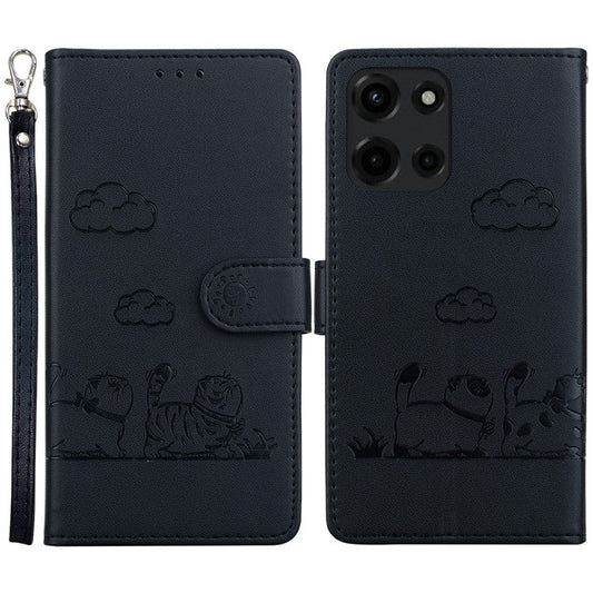 For Motorola Moto G 5G (2025) Case RFID Blocking Kitten Pattern TPU + PU Leather Phone Cover - Black