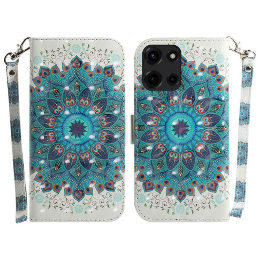 For Motorola Moto G Power (2025) Case Pattern Printing Leather Wallet Phone Cover - Peacock Wreath