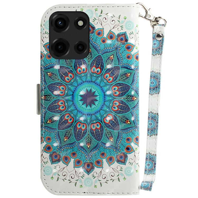 For Motorola Moto G Power (2025) Case Pattern Printing Leather Wallet Phone Cover - Peacock Wreath