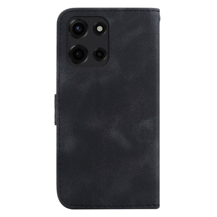 For Motorola Moto G Power (2025) Stand Case 7-Shaped Pattern Imprint Leather Phone Cover - Black