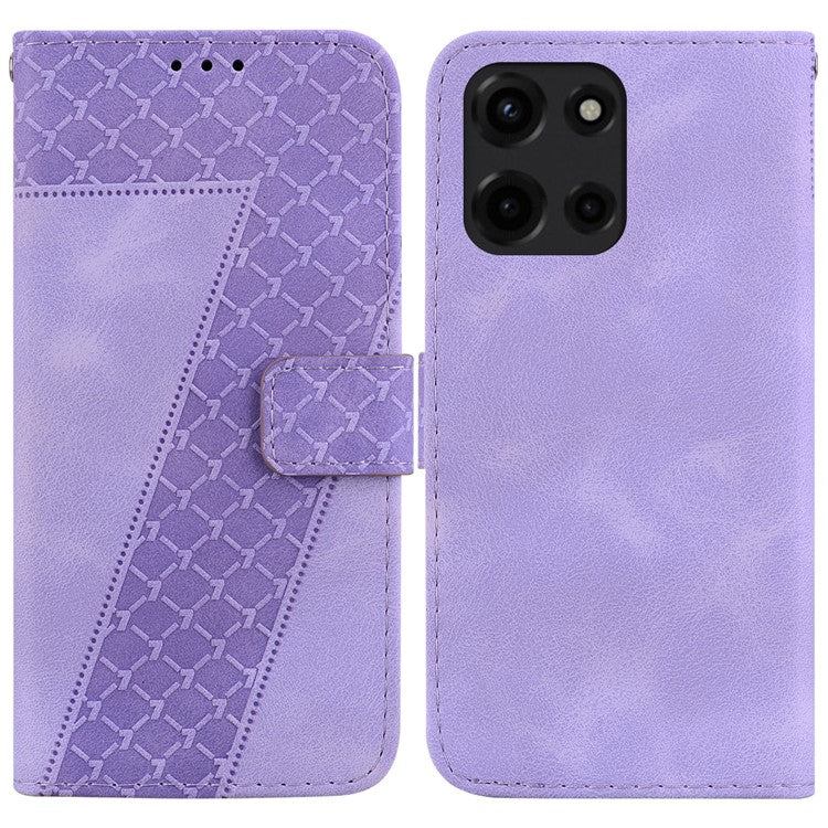 For Motorola Moto G Power (2025) Stand Case 7-Shaped Pattern Imprint Leather Phone Cover - Purple