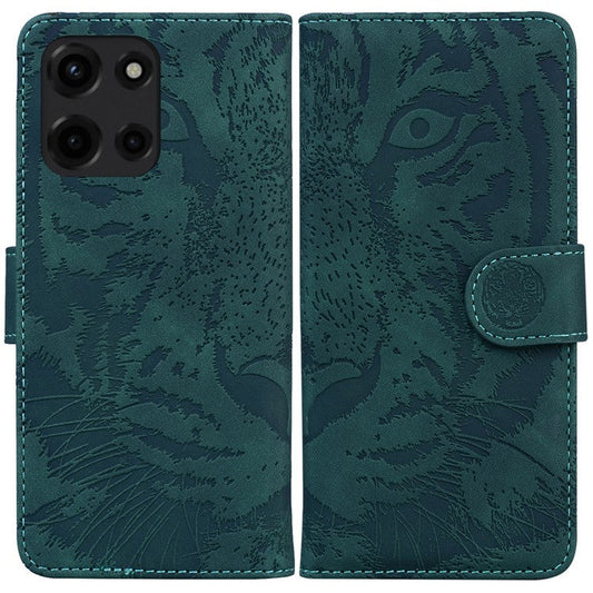 For Motorola Moto G Power (2025) Case Tiger Imprint Leather Wallet Phone Cover - Green
