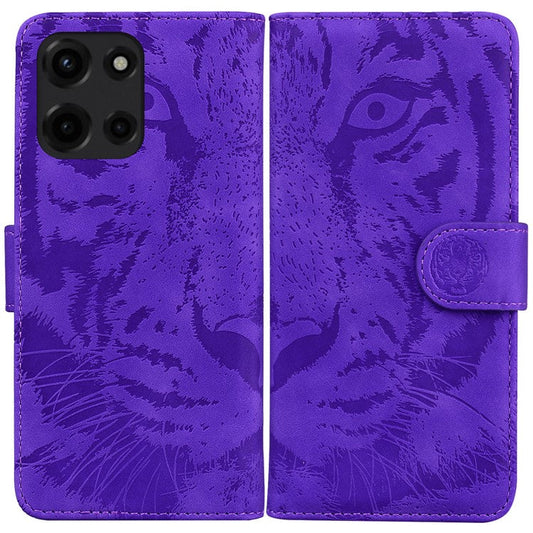 For Motorola Moto G Power (2025) Case Tiger Imprint Leather Wallet Phone Cover - Purple
