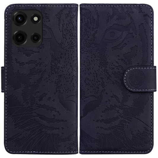 For Motorola Moto G Power (2025) Case Tiger Imprint Leather Wallet Phone Cover - Black