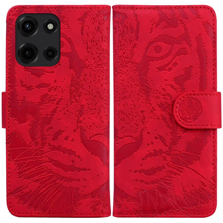 For Motorola Moto G Power (2025) Case Tiger Imprint Leather Wallet Phone Cover - Red