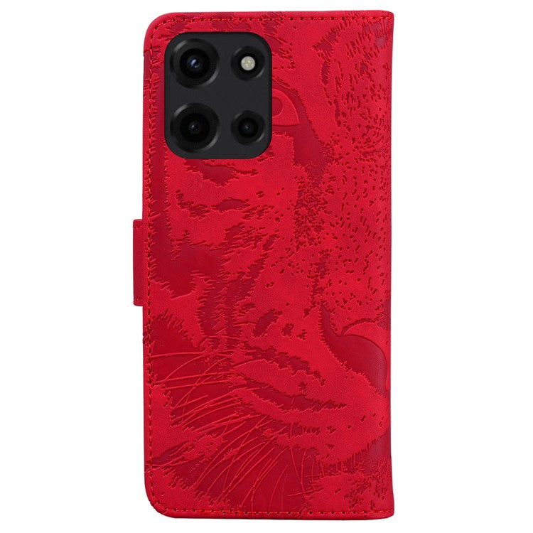 For Motorola Moto G Power (2025) Case Tiger Imprint Leather Wallet Phone Cover - Red