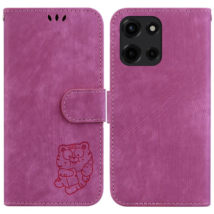 For Motorola Moto G Power (2025) Wallet Case Tiger Imprint Leather Shockproof Phone Cover - Rose