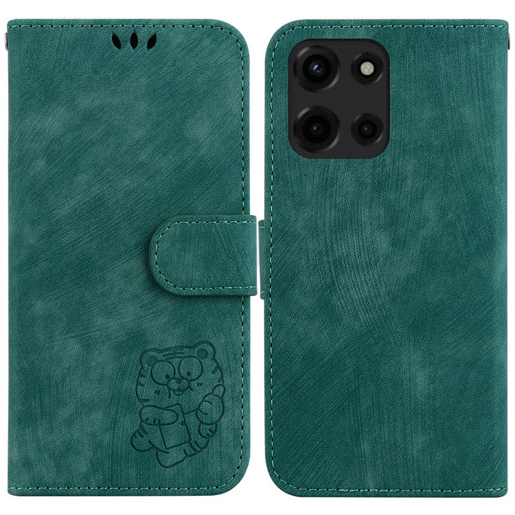 For Motorola Moto G Power (2025) Wallet Case Tiger Imprint Leather Shockproof Phone Cover - Green