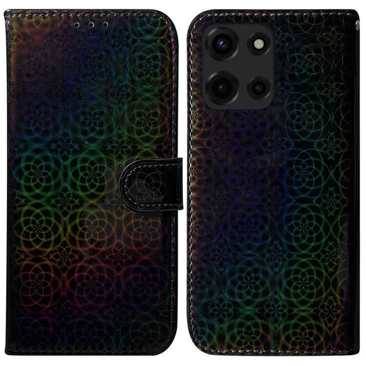 For Motorola Moto G Power (2025) Stand Case Dazzling Flower Leather Phone Cover - Black