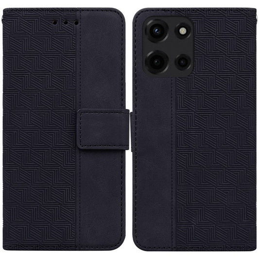 For Motorola Moto G Power (2025) Case Geometry Pattern Leather Wallet Phone Cover - Black