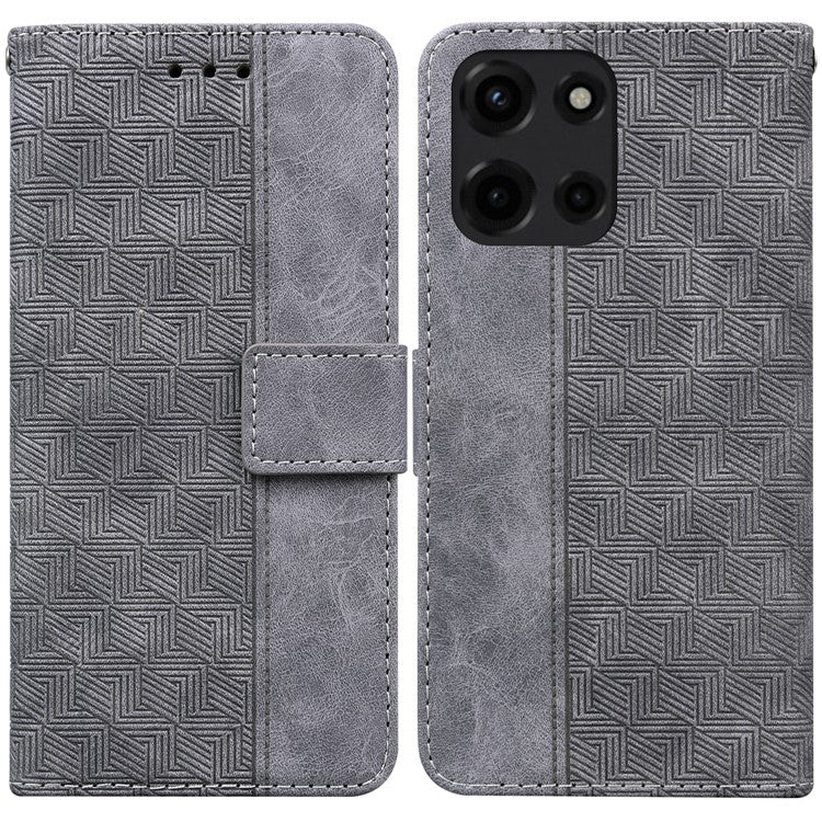 For Motorola Moto G Power (2025) Case Geometry Pattern Leather Wallet Phone Cover - Grey
