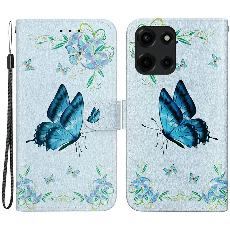 For Motorola Moto G Power (2025) Wallet Phone Case Anti-Drop Leather Flip Cover Pattern Printing - Blue Butterfly Flower