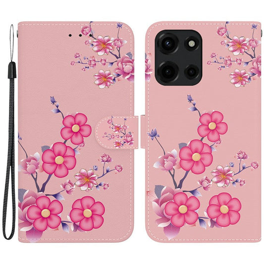 For Motorola Moto G Power (2025) Wallet Phone Case Anti-Drop Leather Flip Cover Pattern Printing - Sakura