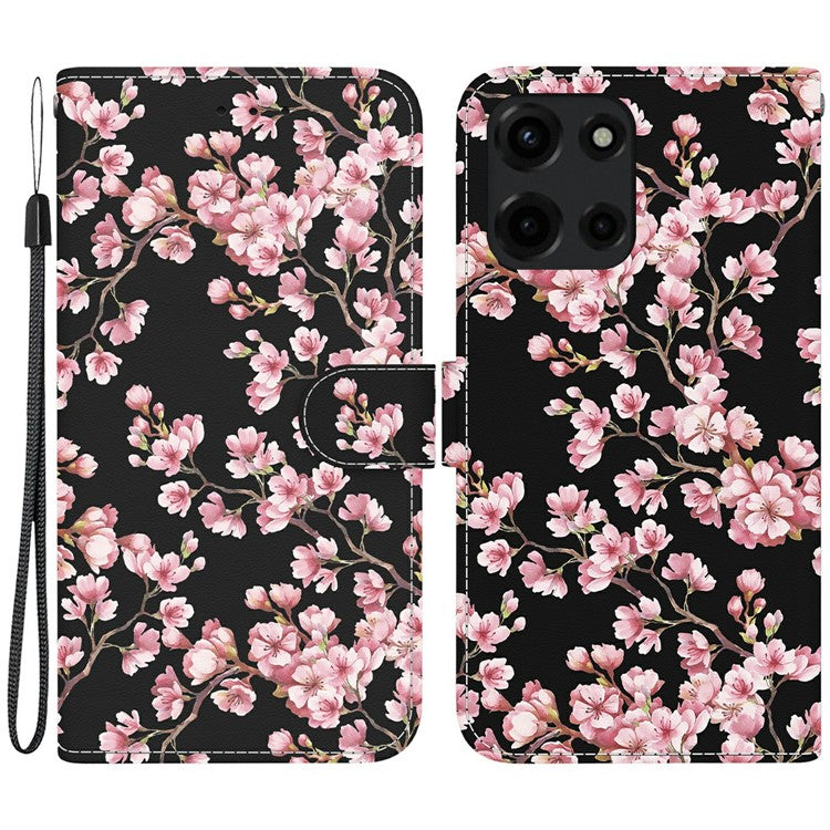 For Motorola Moto G Power (2025) Wallet Phone Case Anti-Drop Leather Flip Cover Pattern Printing - Plum Blossom