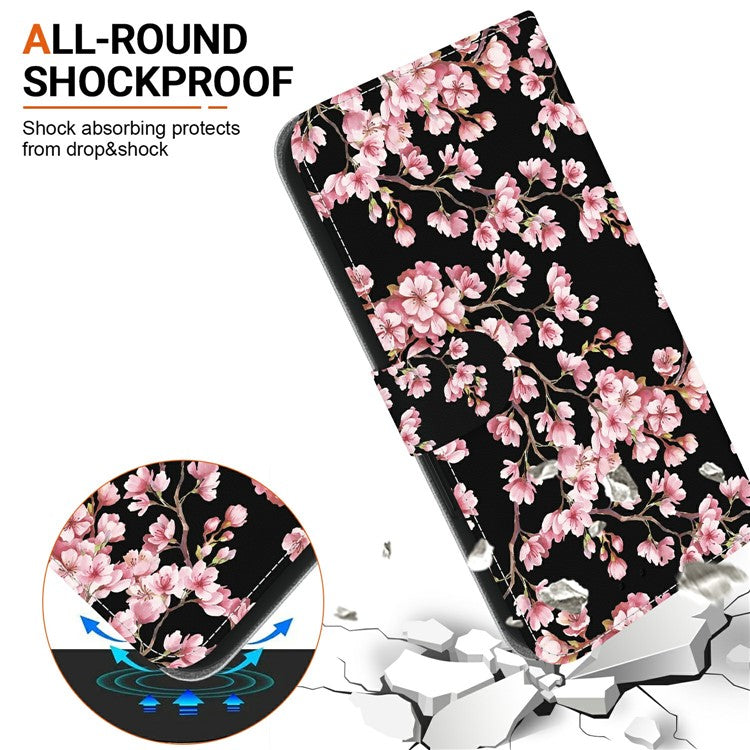 For Motorola Moto G Power (2025) Wallet Phone Case Anti-Drop Leather Flip Cover Pattern Printing - Plum Blossom