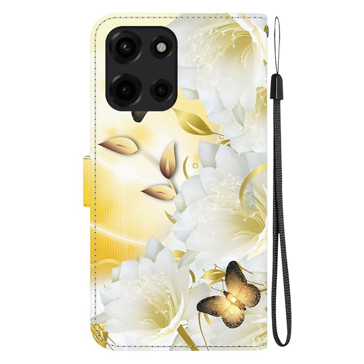 For Motorola Moto G Power (2025) Wallet Phone Case Anti-Drop Leather Flip Cover Pattern Printing - Gold Butterfly Flower