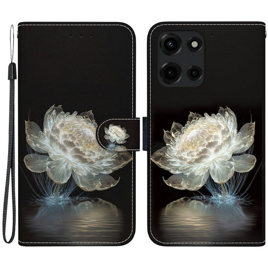 For Motorola Moto G Power (2025) Wallet Phone Case Anti-Drop Leather Flip Cover Pattern Printing - Crystal Peony
