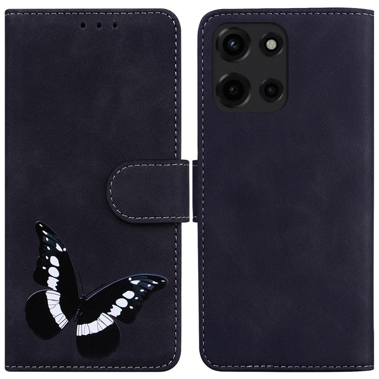 For Motorola Moto G Power (2025) Stand Case PU Leather Phone Cover Butterfly Printed - Black