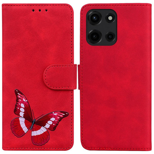 For Motorola Moto G Power (2025) Stand Case PU Leather Phone Cover Butterfly Printed - Red
