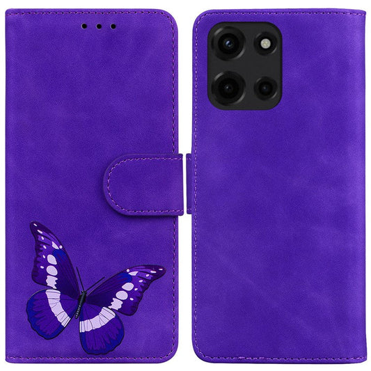 For Motorola Moto G Power (2025) Stand Case PU Leather Phone Cover Butterfly Printed - Purple